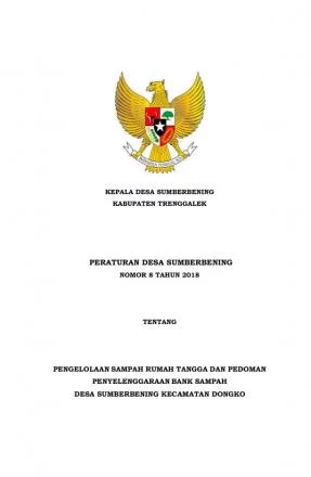 PERDES NO 8 TAHUN 2018 PENGELOLAAN SAMPAH RUMAH TANGGA DAN PEDOMAN PENYELENGGARAAN BANK SAMPAH
