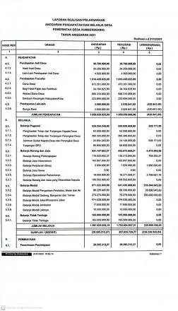 Laporan Realisasi Anggaran Desa Tahun Anggaran 2021